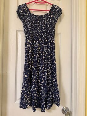 Girls' Navy Floral Smocked Sundress